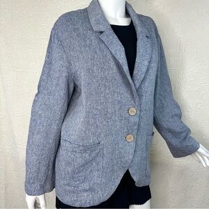 Vintage Havana Linen Blend Navy Blue Single-Breasted Blazer